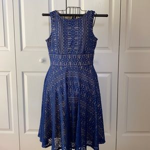 Pretty Dark Blue Lace Overlay Summer Dress